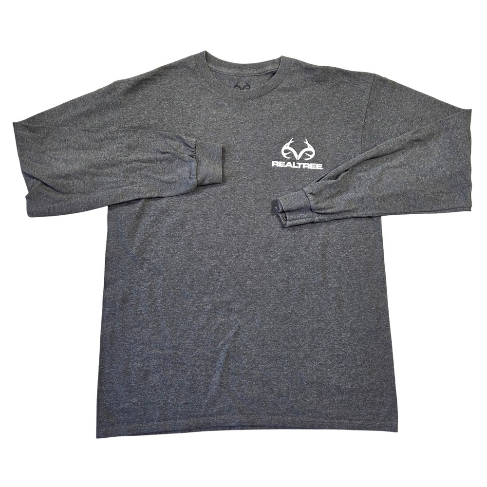 Realtree‎ Mens Long Sleeve Graphic T-Shirt Charcoal Gray Camo Antler Logo Size M